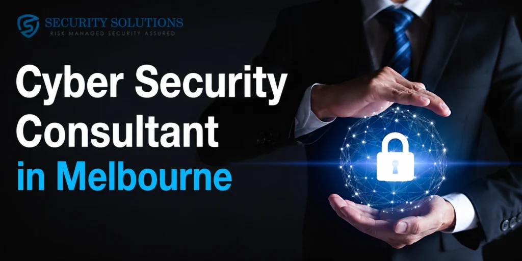 A businessman protecting a digital glowing padlock globe next to promotional text.