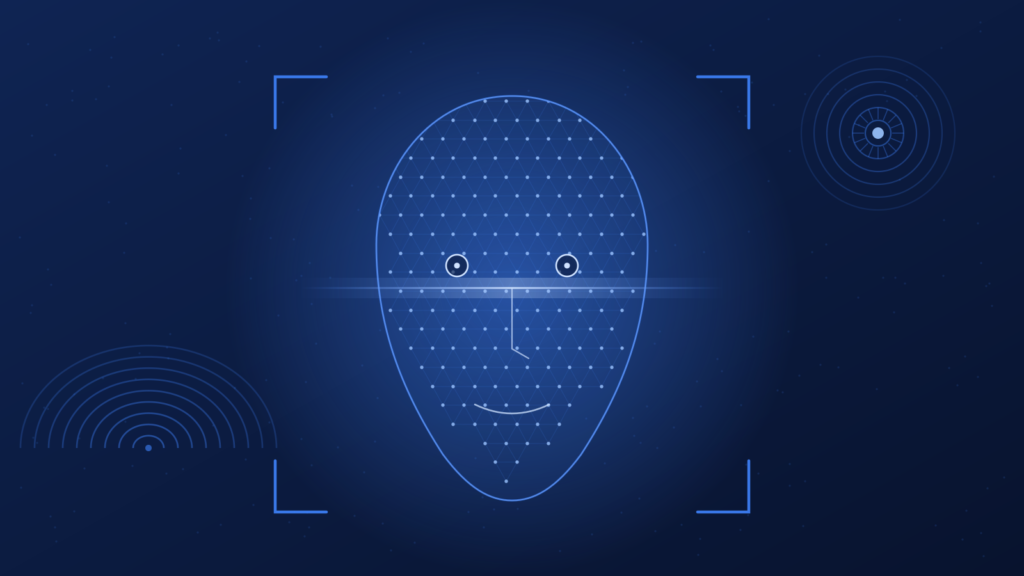 Biometric Processing Privacy Code compliance illustration of a facial recognition scan mesh