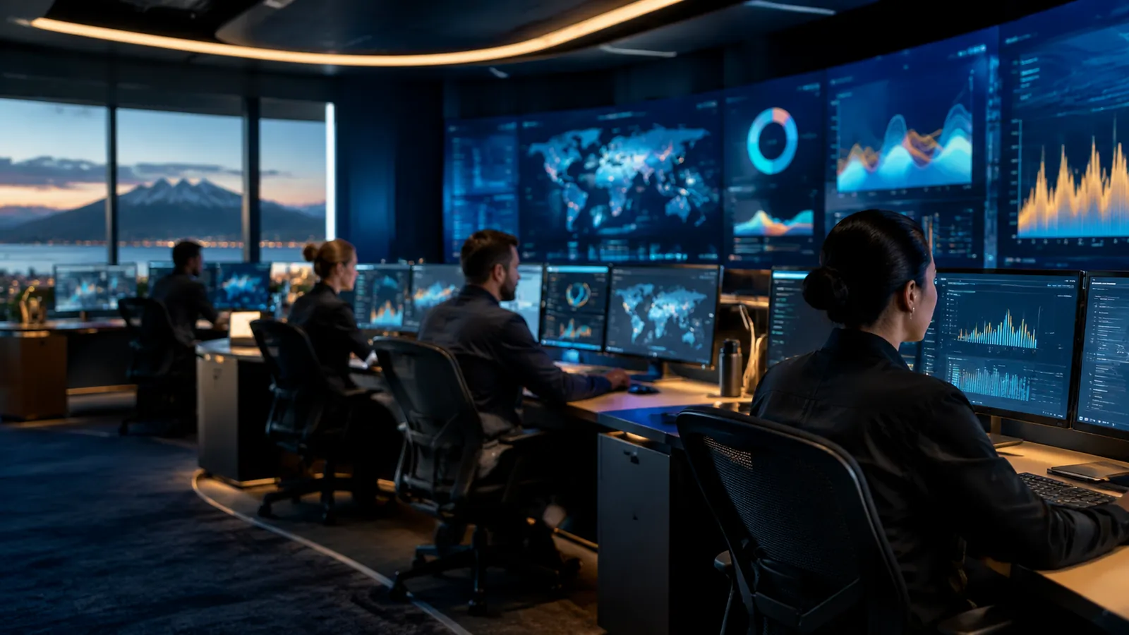 A security operations team monitors for AI-driven cyber attacks in a New Zealand SOC.