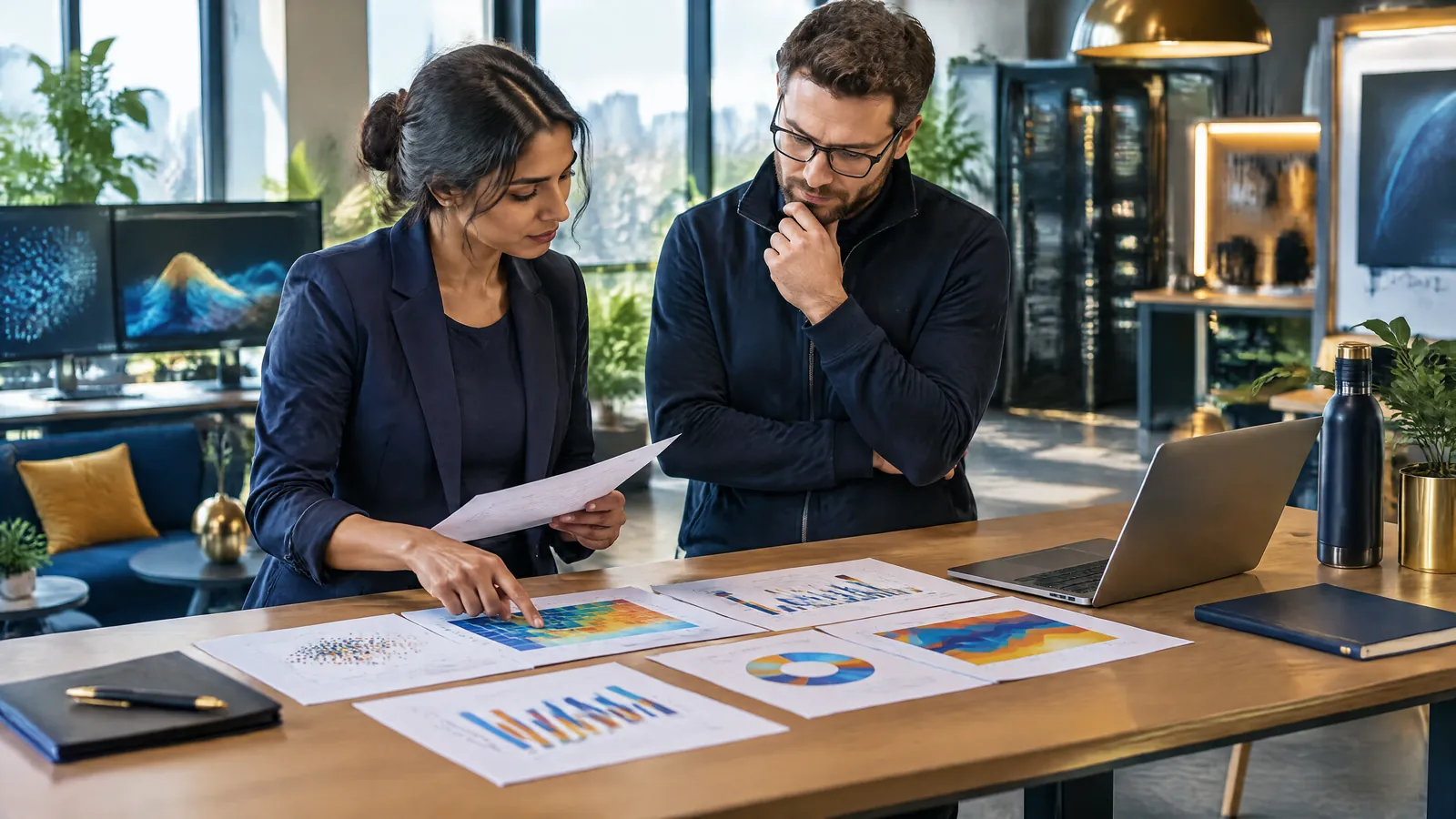 A data scientist and a security engineer review AI security model performance.