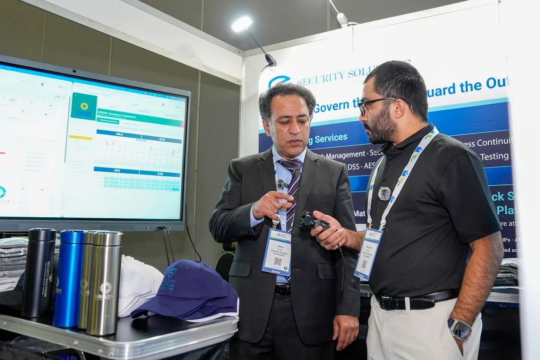 A conversation at the Security Solution Consultants stand, Australian Energy Week 2026