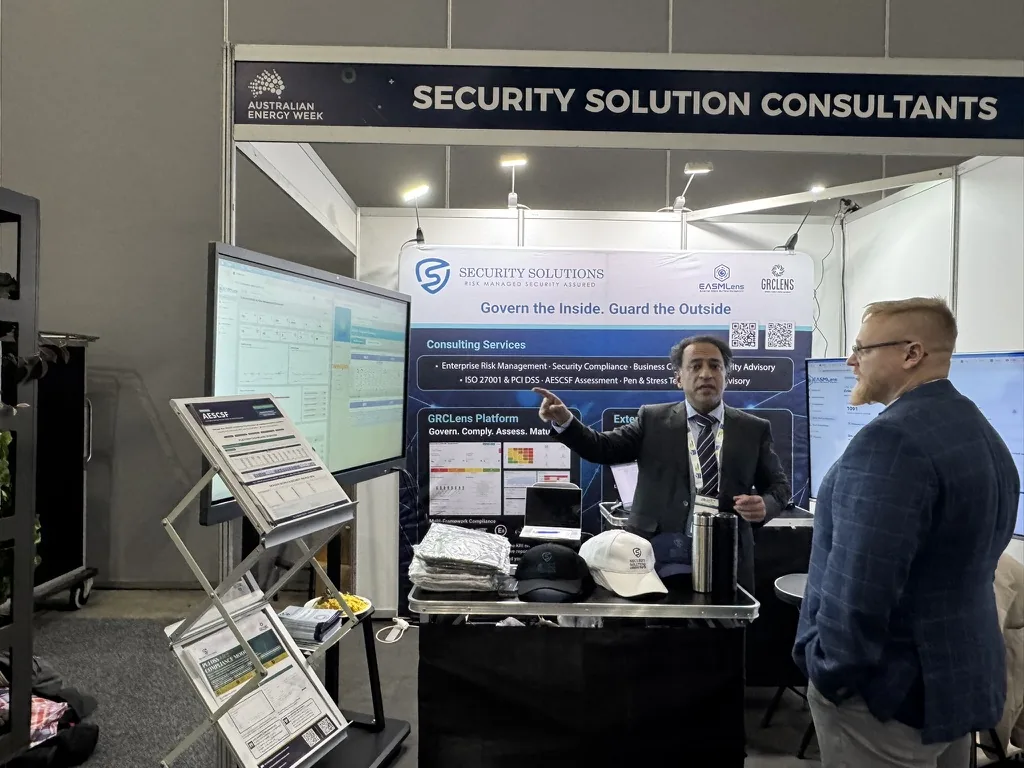 GRCLens demonstration for a visitor at Australian Energy Week 2026 in Melbourne