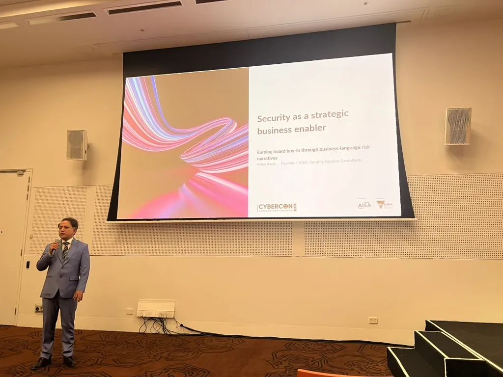 Security Solution Consultants presenting Security as a strategic business enabler at AISA CyberCon 2026 in Melbourne