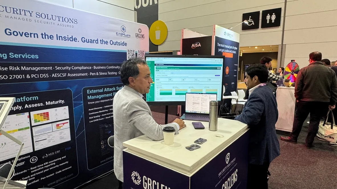 GRCLens and EASMLens demonstration at the Security Solution Consultants stand at AISA CyberCon 2026