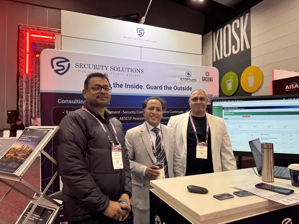 Visitors at the Security Solution Consultants stand at AISA CyberCon 2026 in Melbourne
