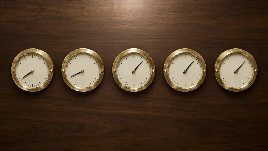 A row of brass gauges on a walnut panel, representing cyber security maturity levels.