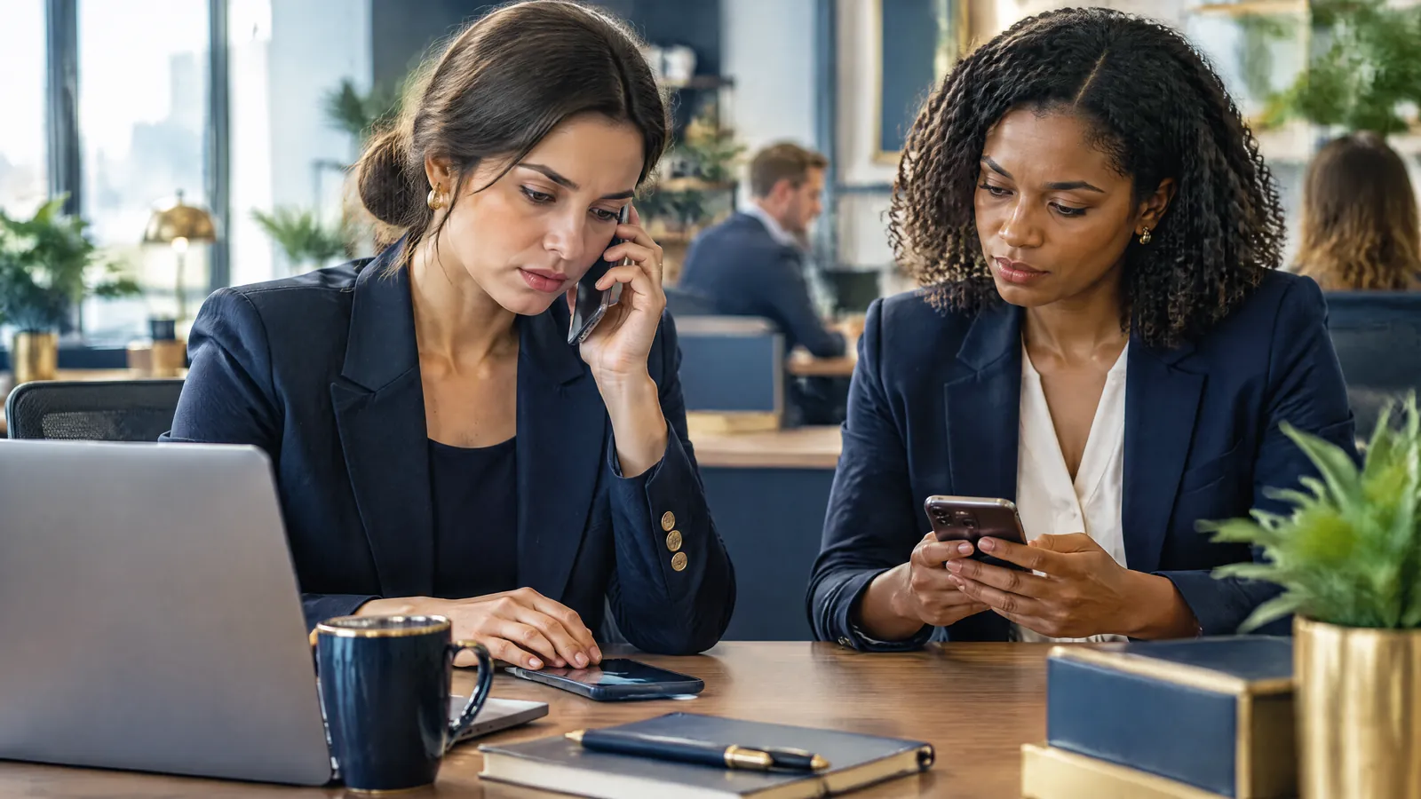 A finance officer verifies a payment request by phone, illustrating defence against deepfake fraud.