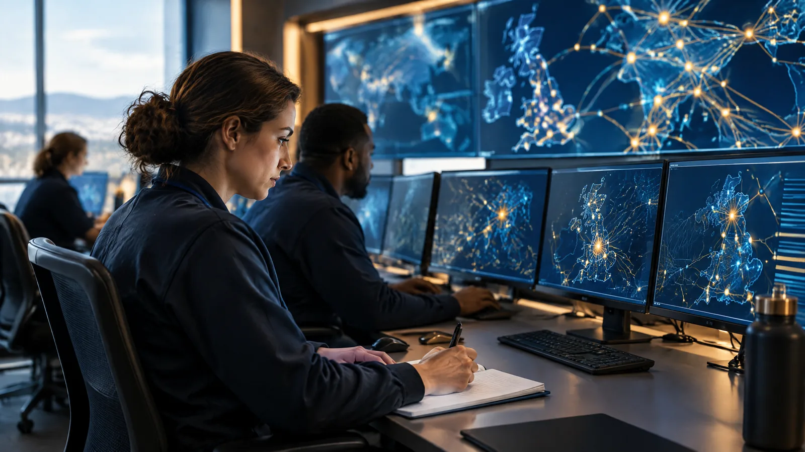 Operators in a utility network operations centre monitoring screens during a drill, representing NCII cyber security training in Malaysia