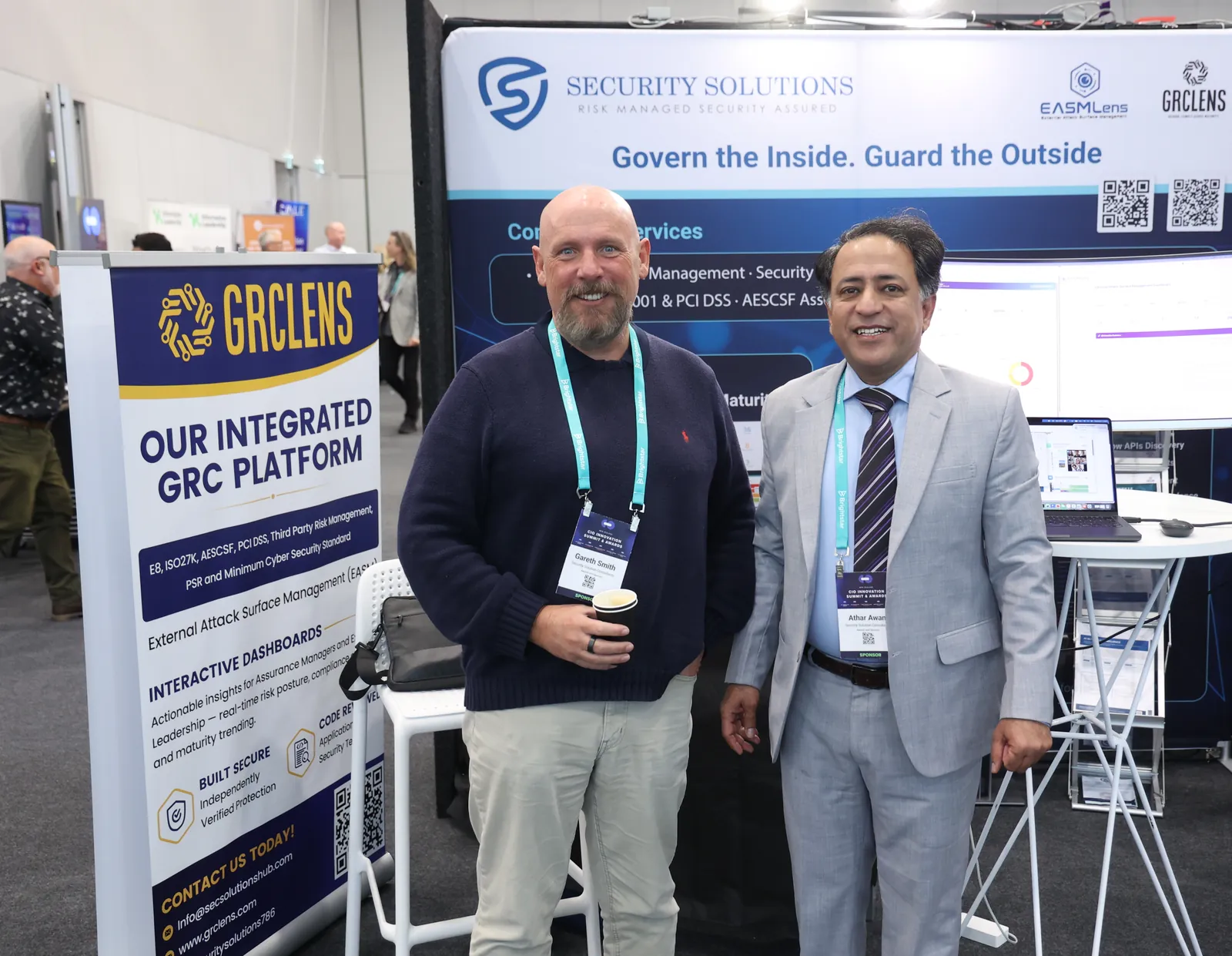 Security Solution Consultants kiosk with GRCLens at the NZ CIO Innovation Summit 2026, NZICC Auckland