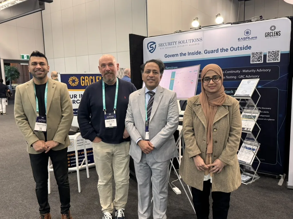 Visitors at the Security Solution Consultants and GRCLens kiosk, NZ CIO Innovation Summit 2026 in Auckland