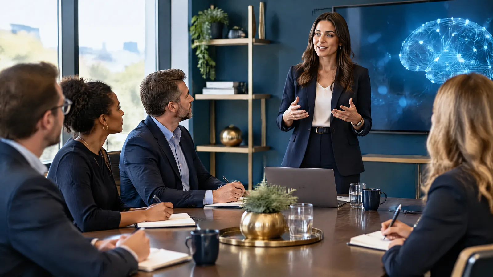 Staff at a small firm attend an AI governance awareness session.