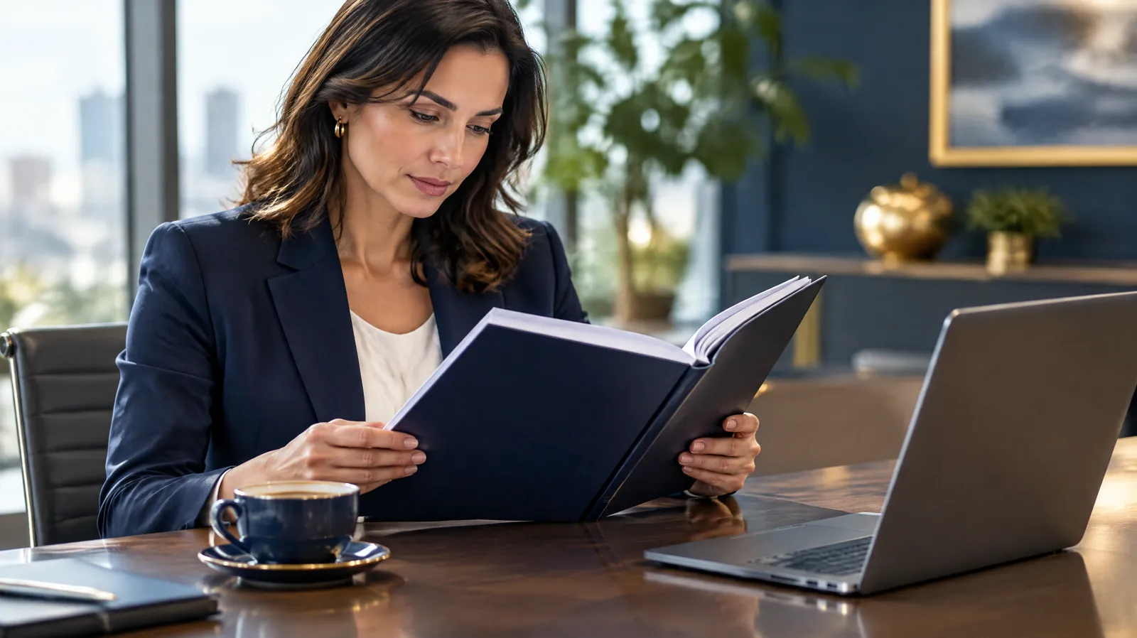 Procurement manager reading a bound assurance report at her desk, representing a SOC 2 Type 2 report
